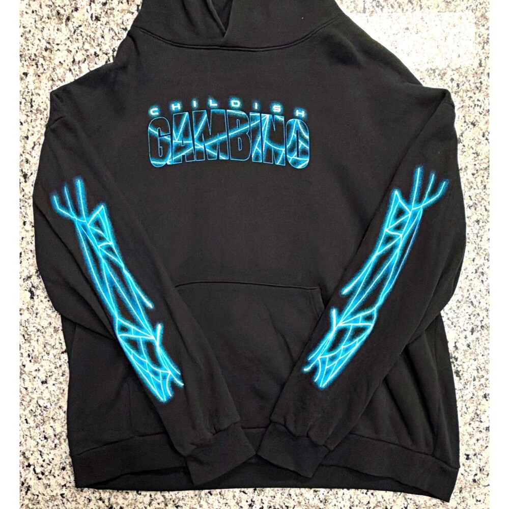 Childish Gambino The New World Tour Hoodie Sweatshirt Black Blue Neon Size XL
